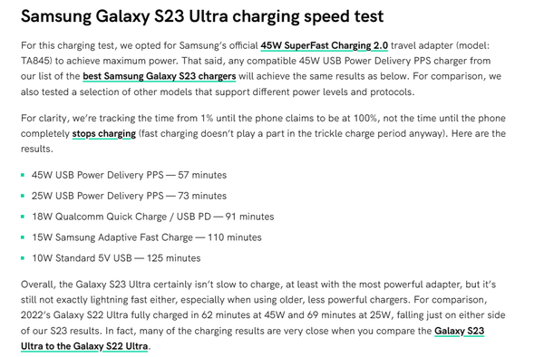 三星S23 Ultra的45瓦充电速度如何