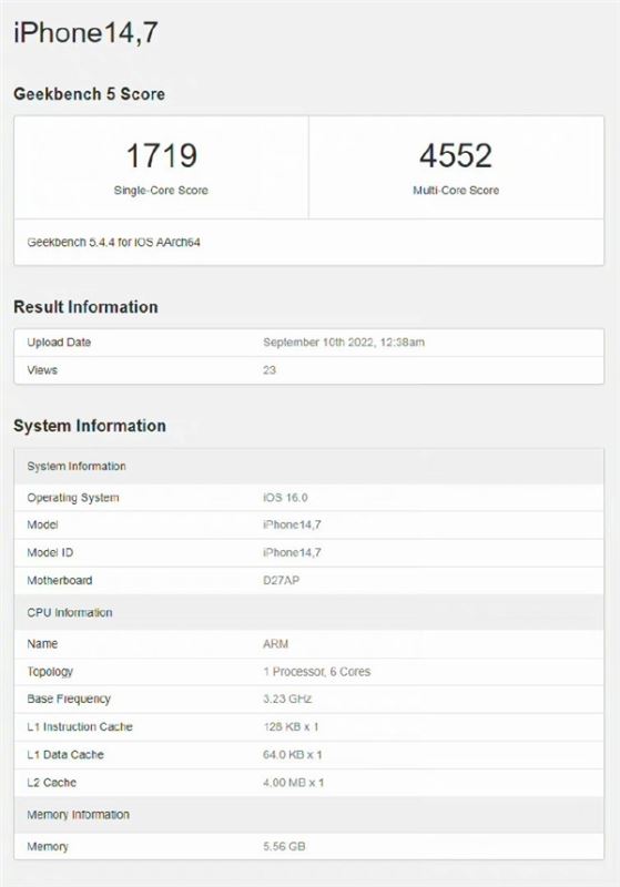 iPhone14跑分多少 iPhone14标准版跑分介绍