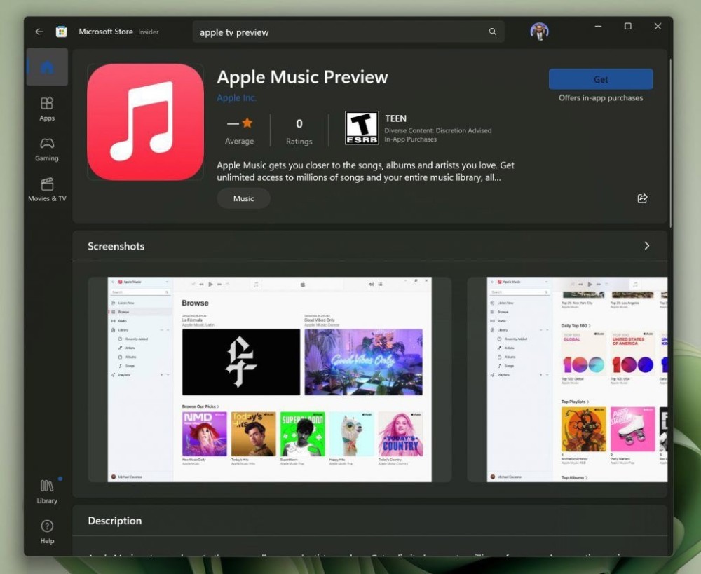 Apple Music、Apple TV 等三款苹果应用上架 Microsoft Store