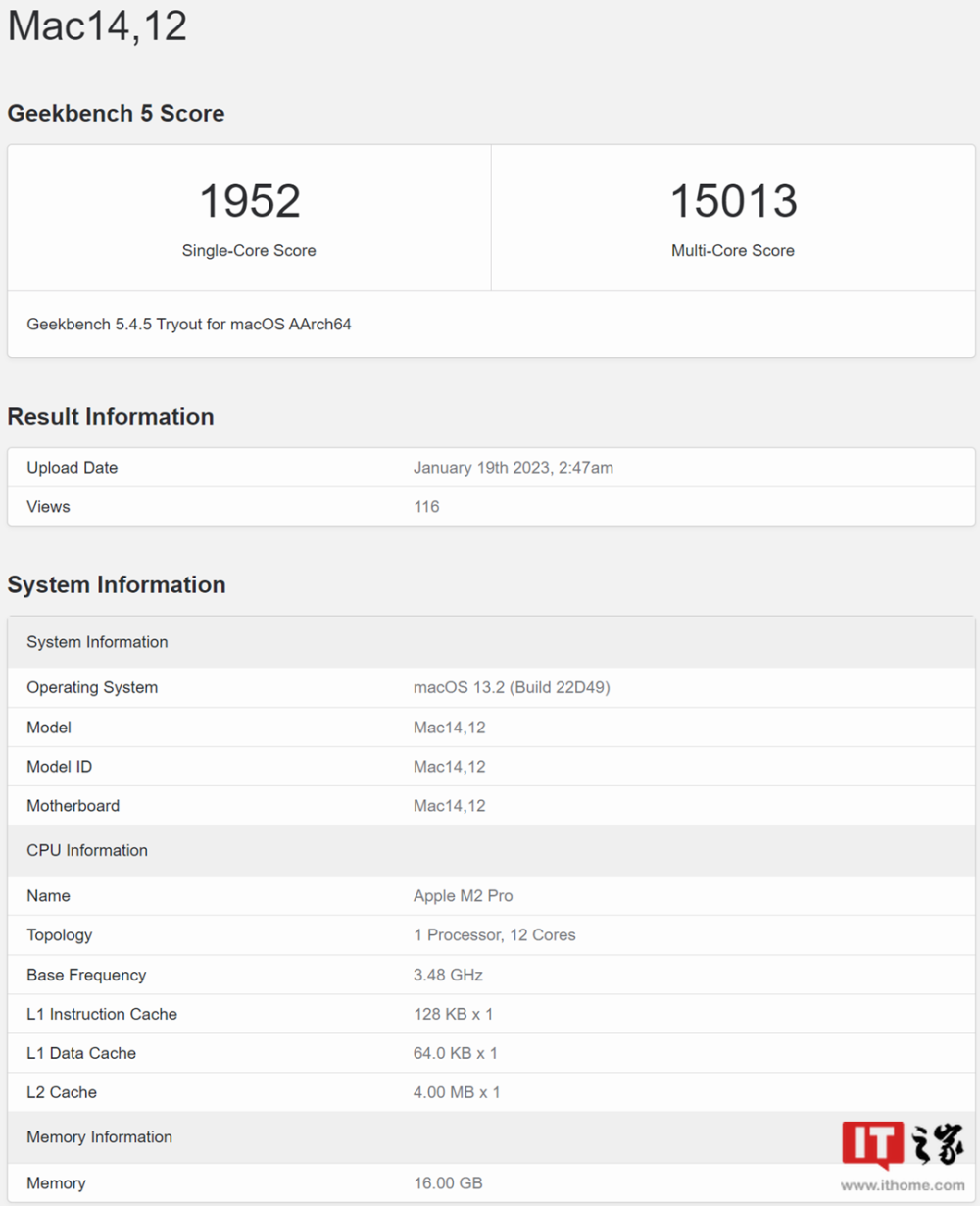 苹果 2023款Mac Mini 现身 Geekbench：M2 Pro 击败 M1 Max