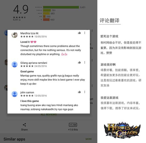 海外市场成绩亮眼《HeroesofChaos》获Google评分4.9分