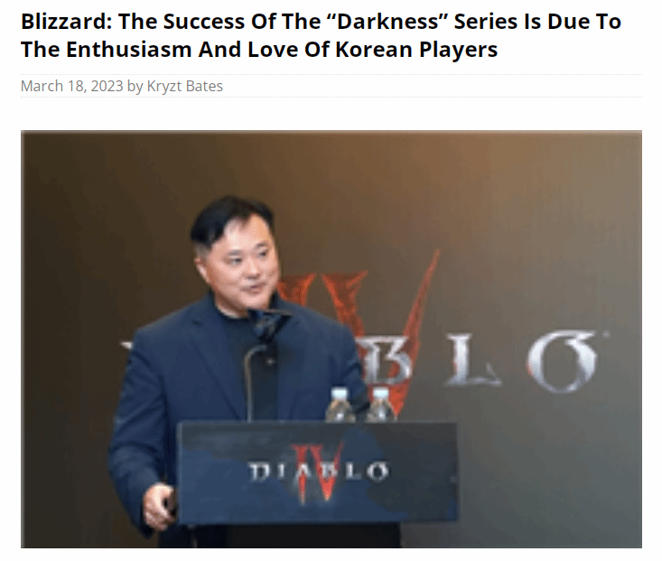 暴雪：《暗黑》系列的成功多亏了韩国玩家的热情厚爱