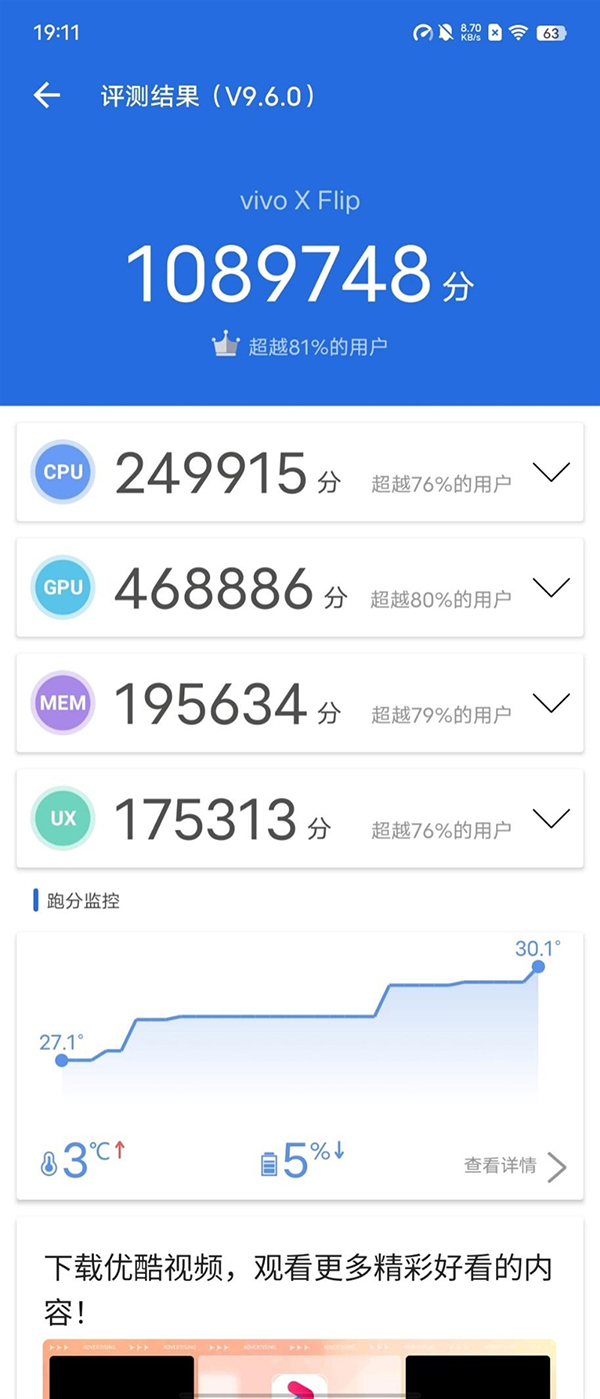 vivo X Flip安兔兔跑分是多少