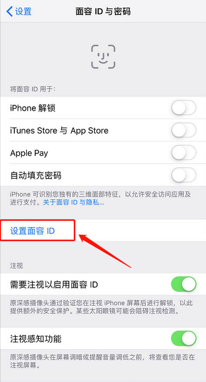 苹果面部识别怎么设置