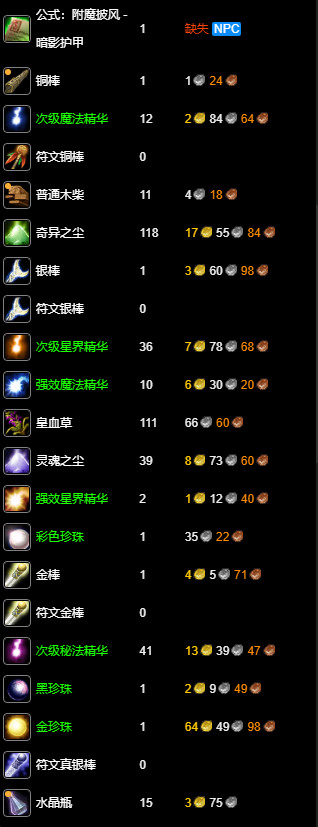 魔兽世界附魔1-450材料需求一览 魔兽世界(速冲)附魔1-450材料需求攻略大全